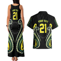 Custom Rugby Cook Islands Avaiki Couples Matching Tank Maxi Dress and Hawaiian Shirt Black Kuki Airani Tribal Maori Inspired - Polynesian Pride