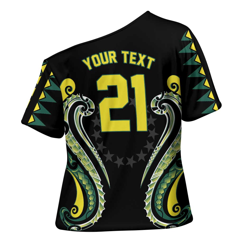 Custom Rugby Cook Islands Avaiki Cross Shoulder Shirt Black Kuki Airani Tribal Maori Inspired - Polynesian Pride