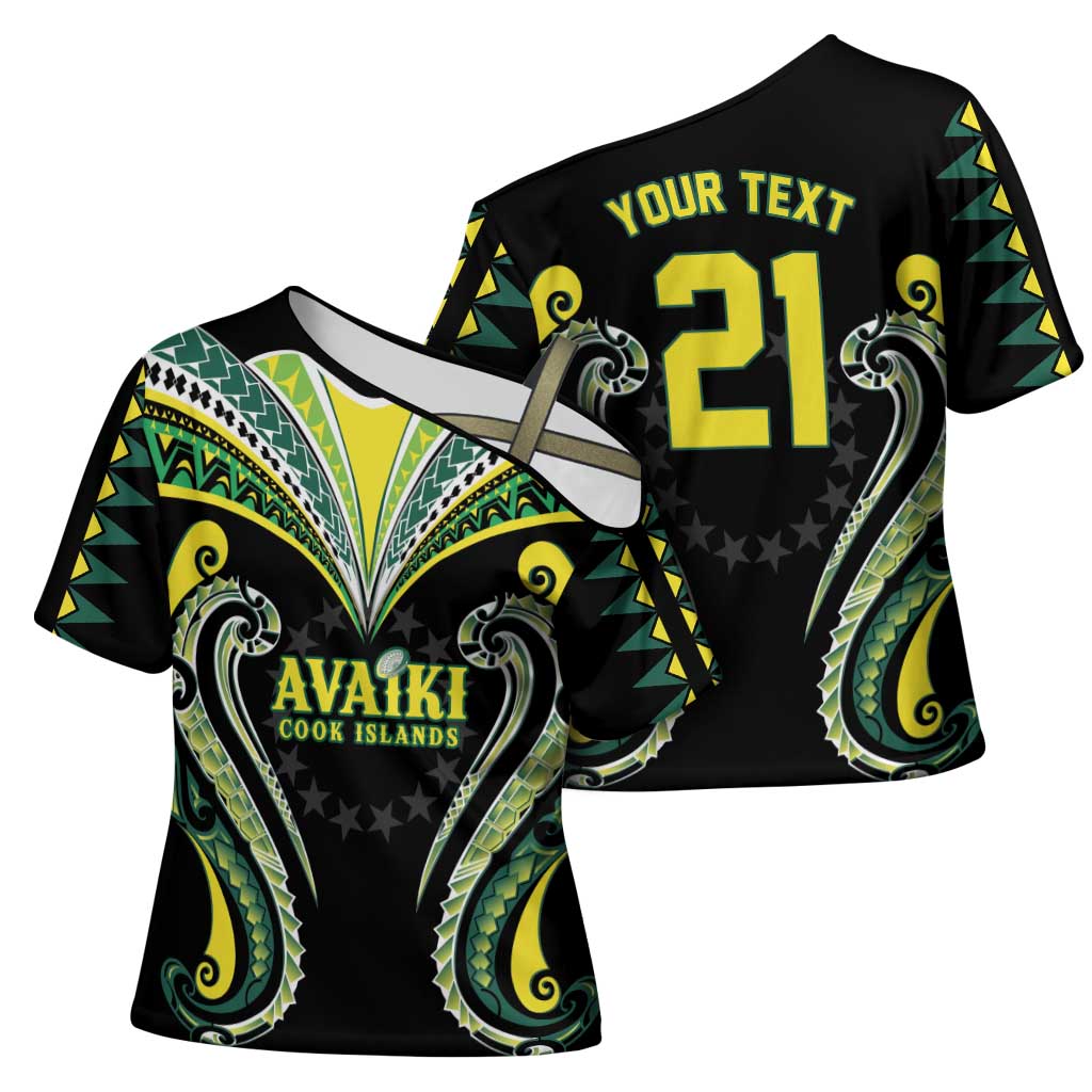 Custom Rugby Cook Islands Avaiki Cross Shoulder Shirt Black Kuki Airani Tribal Maori Inspired - Polynesian Pride