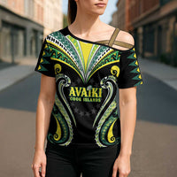 Custom Rugby Cook Islands Avaiki Cross Shoulder Shirt Black Kuki Airani Tribal Maori Inspired - Polynesian Pride