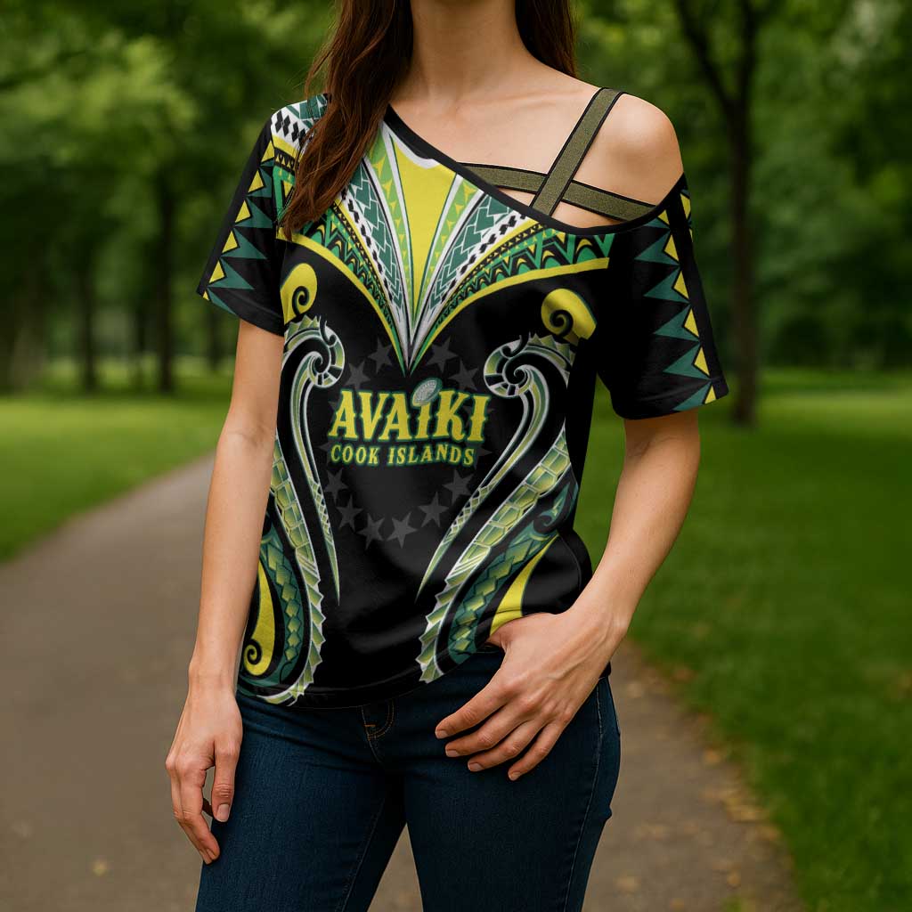 Custom Rugby Cook Islands Avaiki Cross Shoulder Shirt Black Kuki Airani Tribal Maori Inspired - Polynesian Pride