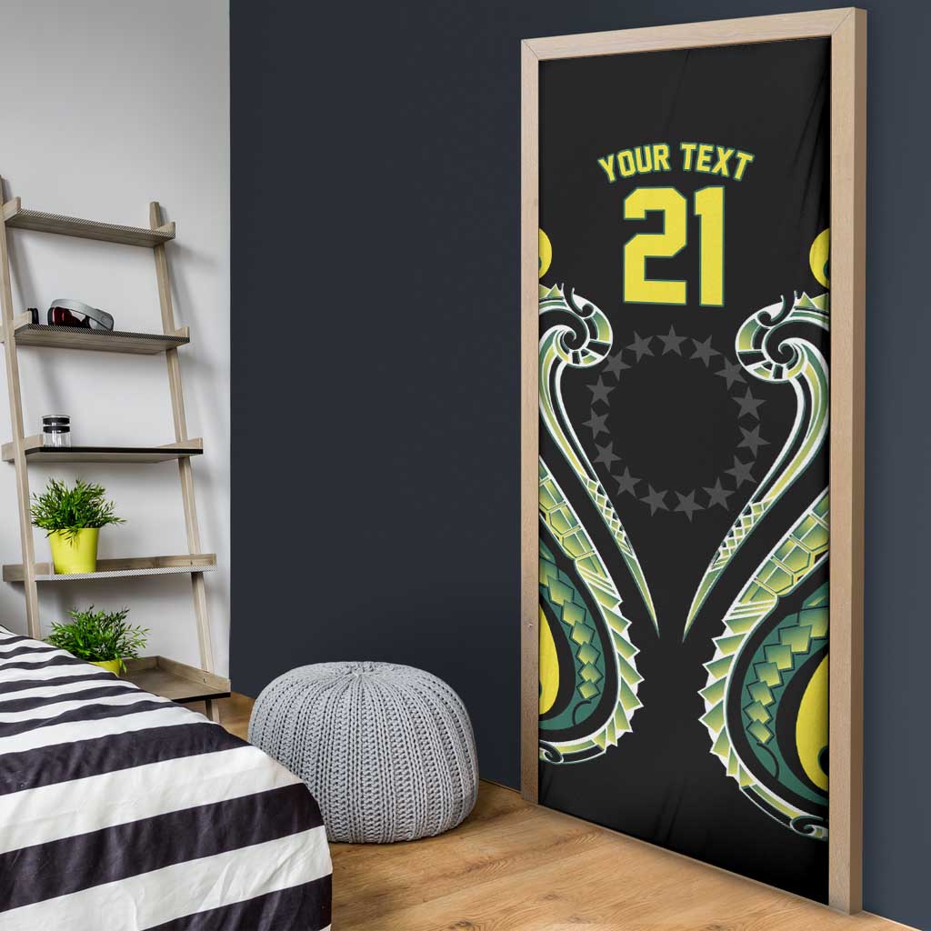 Custom Rugby Cook Islands Avaiki Door Cover Black Kuki Airani Tribal Maori Inspired - Polynesian Pride