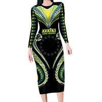 Custom Rugby Cook Islands Avaiki Family Matching Long Sleeve Bodycon Dress and Hawaiian Shirt Black Kuki Airani Tribal Maori Inspired - Polynesian Pride