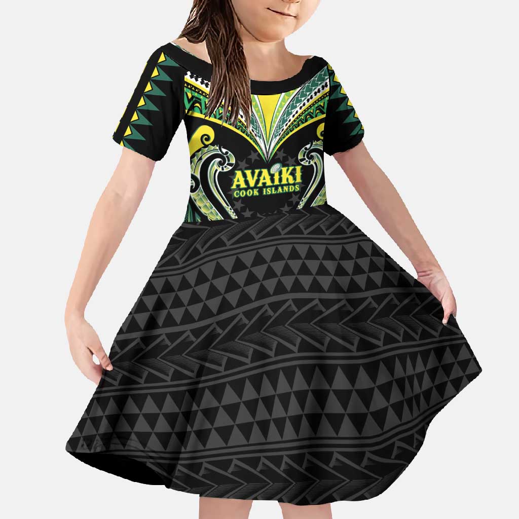 Custom Rugby Cook Islands Avaiki Family Matching Mermaid Dress and Hawaiian Shirt Black Kuki Airani Tribal Maori Inspired - Polynesian Pride