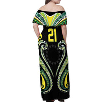 Custom Rugby Cook Islands Avaiki Family Matching Off Shoulder Maxi Dress and Hawaiian Shirt Black Kuki Airani Tribal Maori Inspired - Polynesian Pride