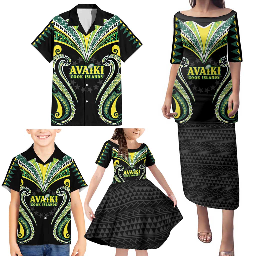 Custom Rugby Cook Islands Avaiki Family Matching Puletasi and Hawaiian Shirt Black Kuki Airani Tribal Maori Inspired - Polynesian Pride