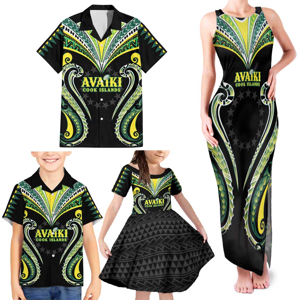 Custom Rugby Cook Islands Avaiki Family Matching Tank Maxi Dress and Hawaiian Shirt Black Kuki Airani Tribal Maori Inspired - Polynesian Pride