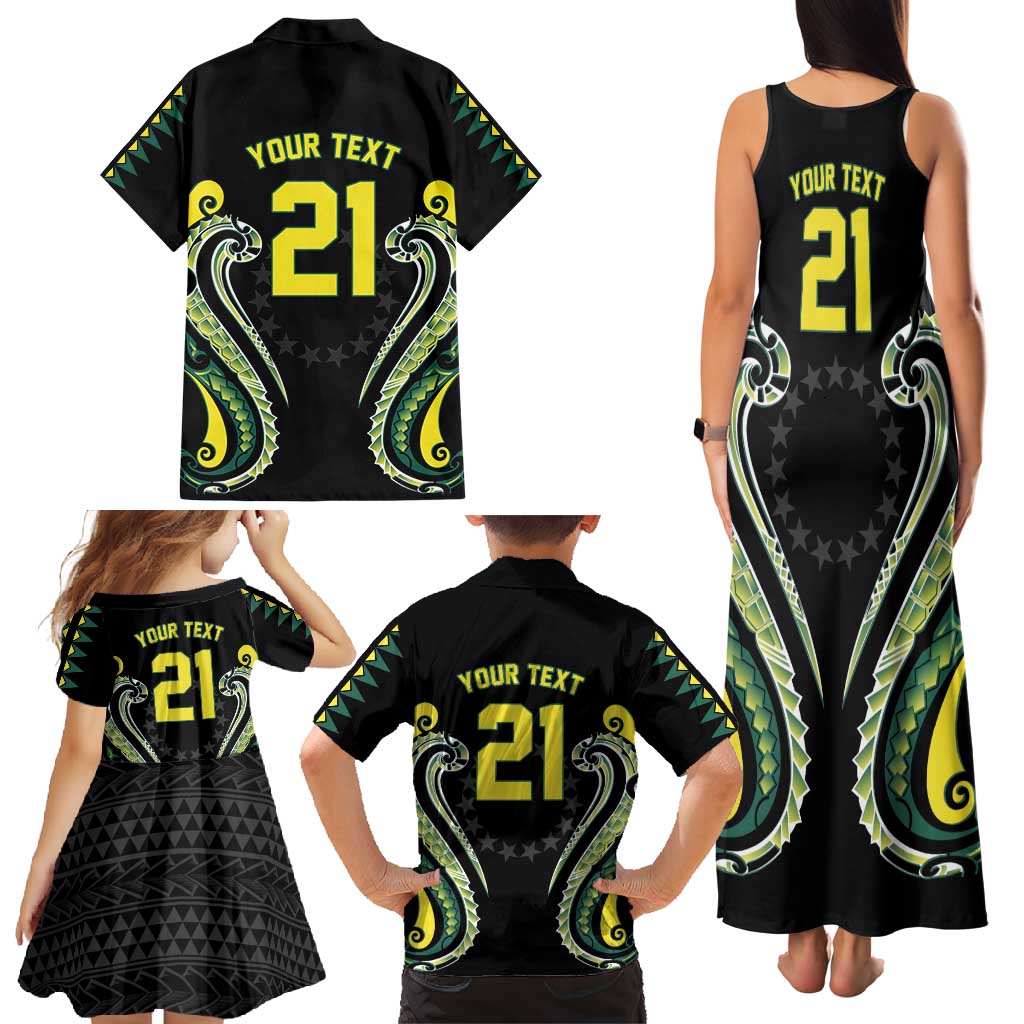 Custom Rugby Cook Islands Avaiki Family Matching Tank Maxi Dress and Hawaiian Shirt Black Kuki Airani Tribal Maori Inspired - Polynesian Pride