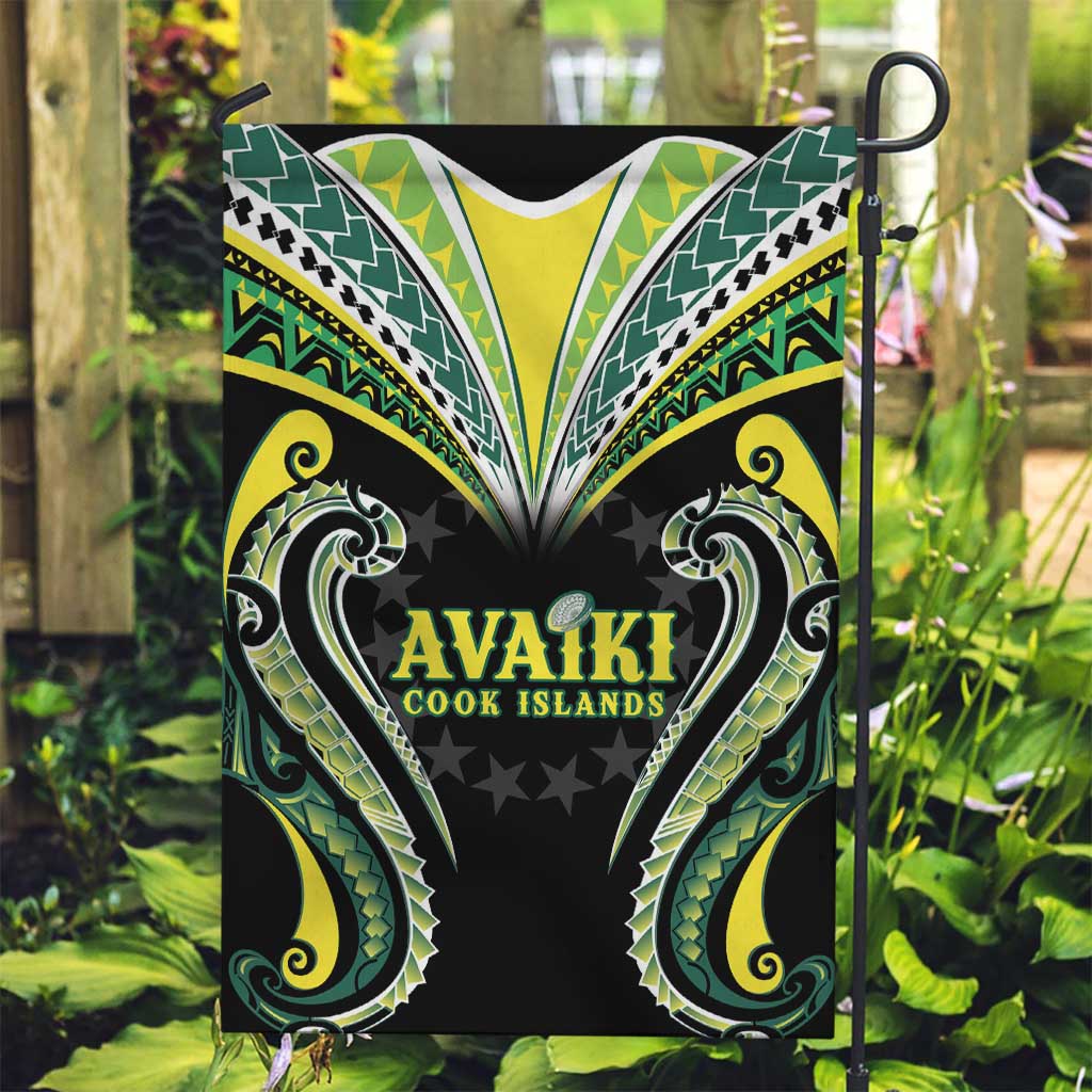 Rugby Cook Islands Avaiki Garden Flag Black Kuki Airani Tribal Maori Inspired - Polynesian Pride