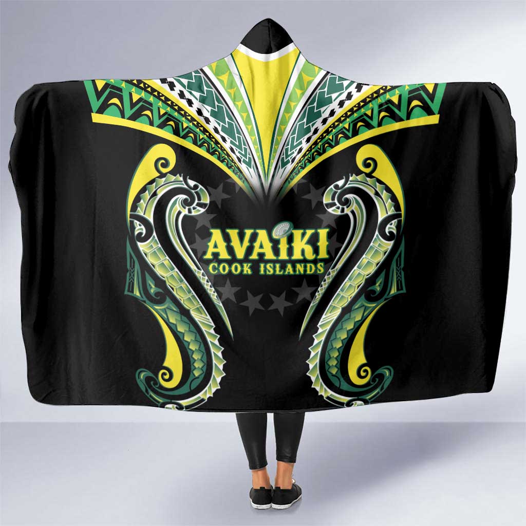 Rugby Cook Islands Avaiki Hooded Blanket Black Kuki Airani Tribal Maori Inspired - Polynesian Pride