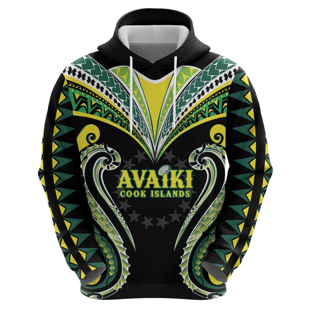 Custom Rugby Cook Islands Avaiki Hoodie Black Kuki Airani Tribal Maori Inspired - Polynesian Pride
