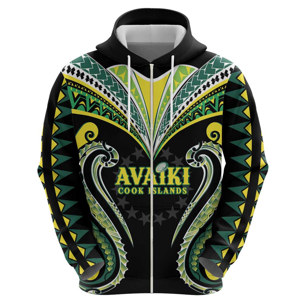 Custom Rugby Cook Islands Avaiki Hoodie Black Kuki Airani Tribal Maori Inspired - Polynesian Pride