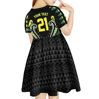 Custom Rugby Cook Islands Avaiki Kid Short Sleeve Dress Black Kuki Airani Tribal Maori Inspired - Polynesian Pride
