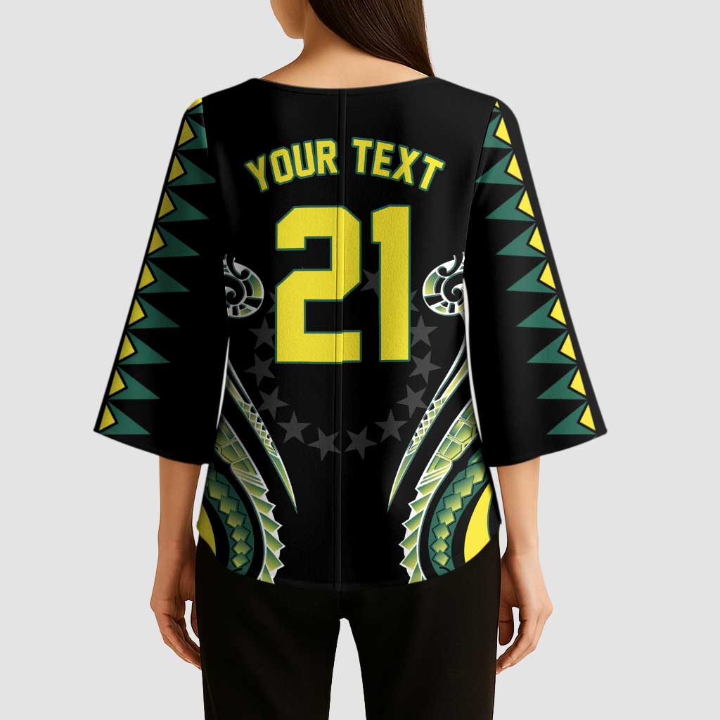 Custom Rugby Cook Islands Avaiki Kimono Sleeve Blouse Black Kuki Airani Tribal Maori Inspired - Polynesian Pride