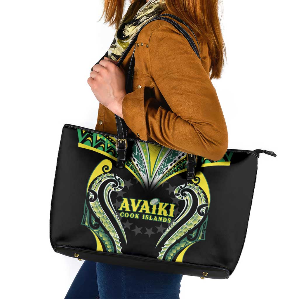 Rugby Cook Islands Avaiki Leather Tote Bag Black Kuki Airani Tribal Maori Inspired - Polynesian Pride