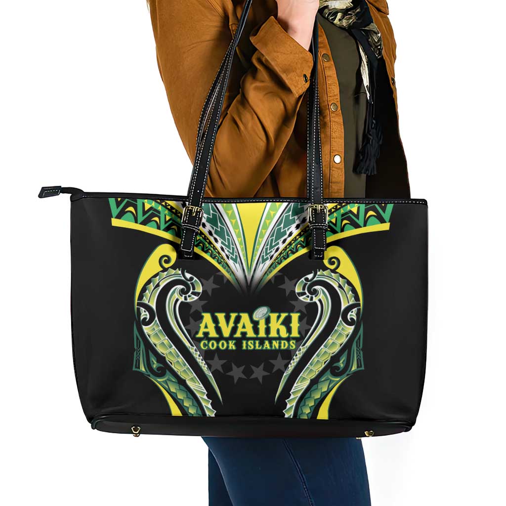 Rugby Cook Islands Avaiki Leather Tote Bag Black Kuki Airani Tribal Maori Inspired - Polynesian Pride
