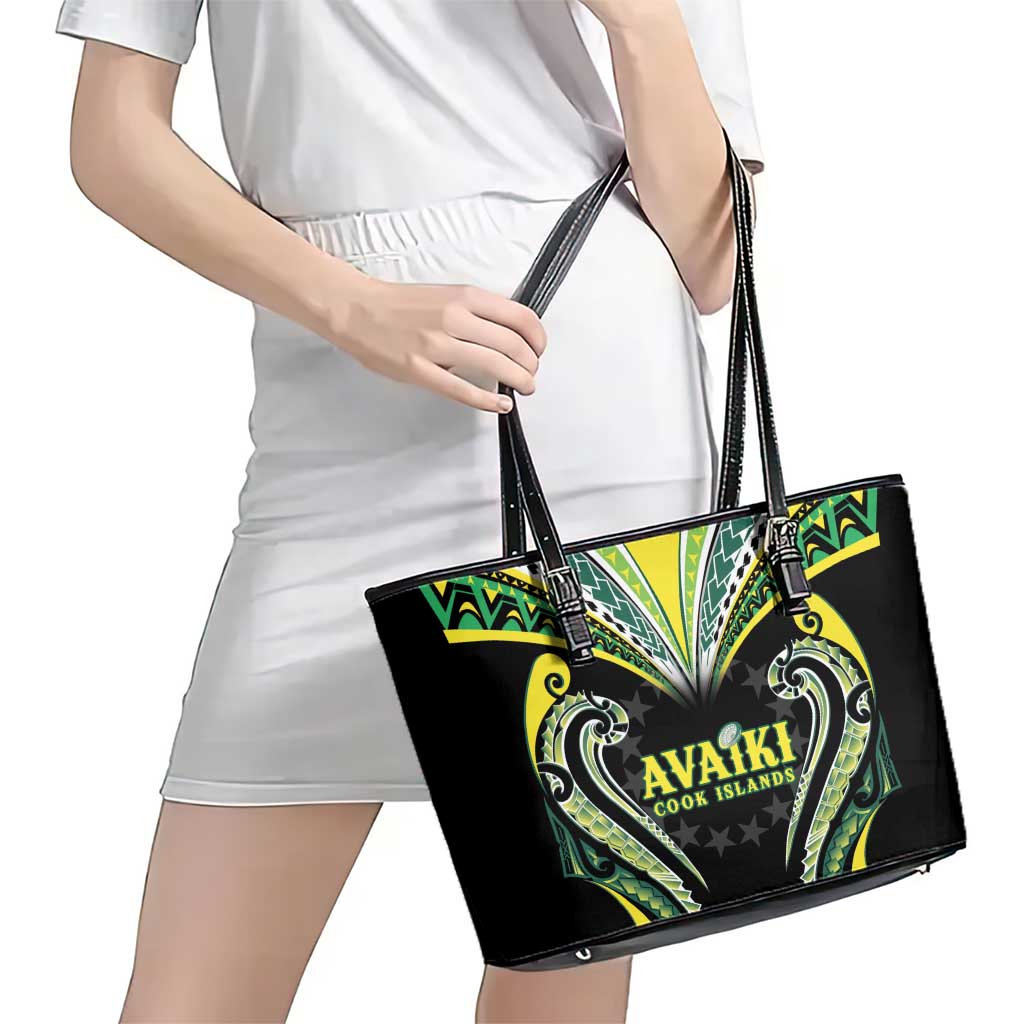 Rugby Cook Islands Avaiki Leather Tote Bag Black Kuki Airani Tribal Maori Inspired - Polynesian Pride