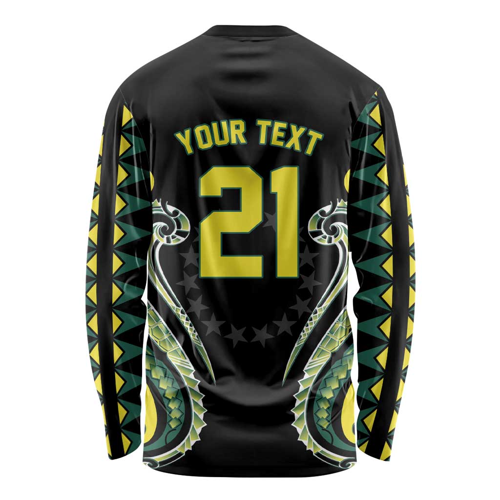 Custom Rugby Cook Islands Avaiki Long Sleeve Shirt Black Kuki Airani Tribal Maori Inspired - Polynesian Pride