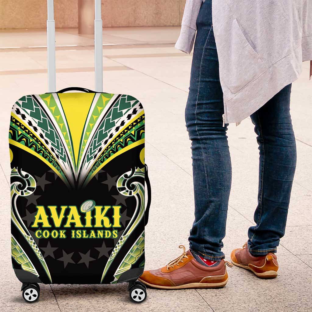 Rugby Cook Islands Avaiki Luggage Cover Black Kuki Airani Tribal Maori Inspired - Polynesian Pride