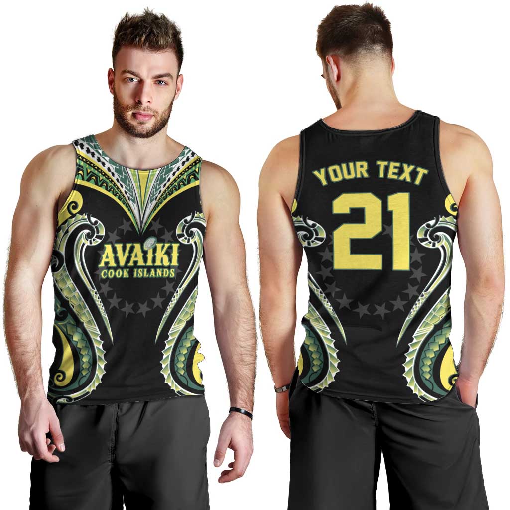Custom Rugby Cook Islands Avaiki Men Tank Top Black Kuki Airani Tribal Maori Inspired - Polynesian Pride
