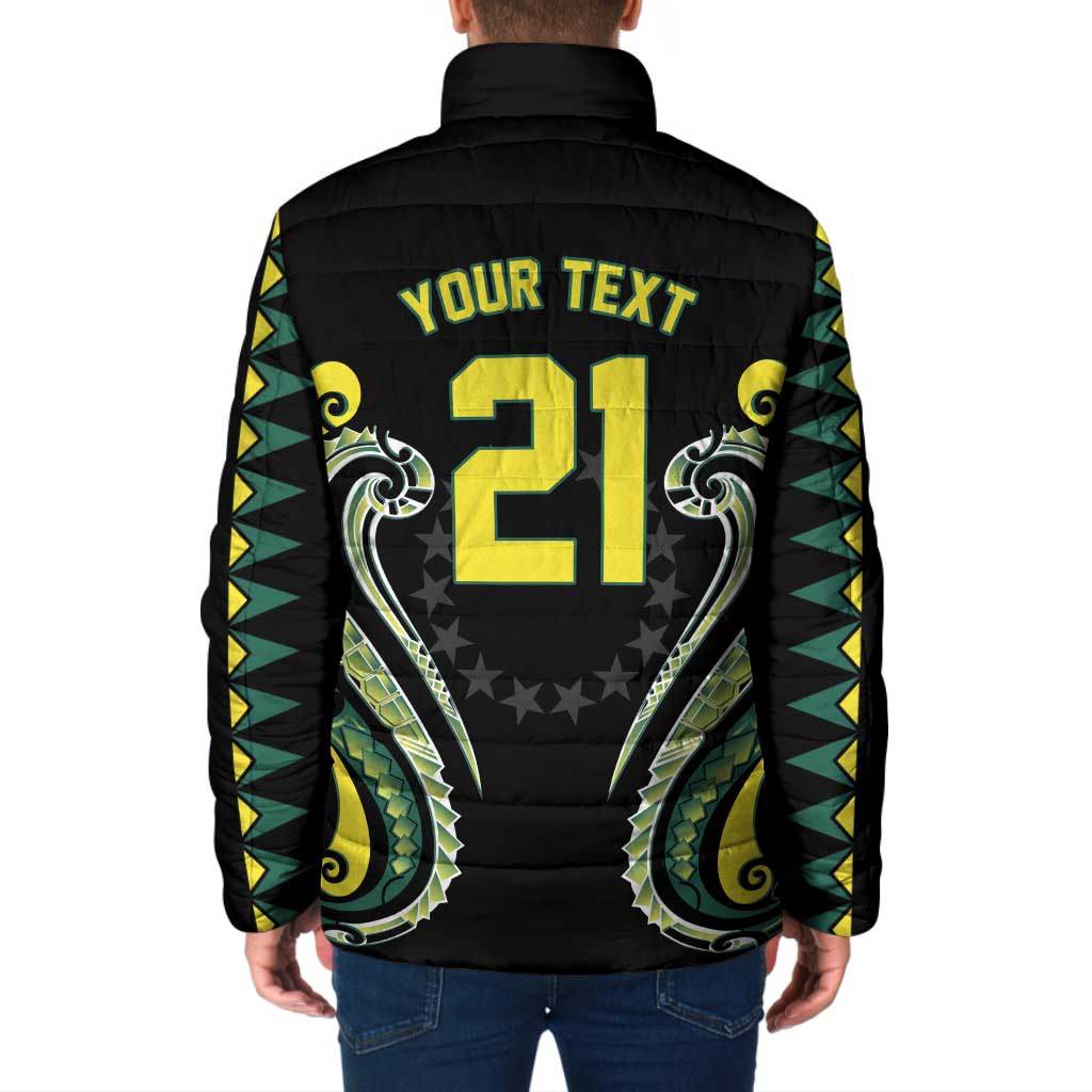 Custom Rugby Cook Islands Avaiki Padded Jacket Black Kuki Airani Tribal Maori Inspired - Polynesian Pride