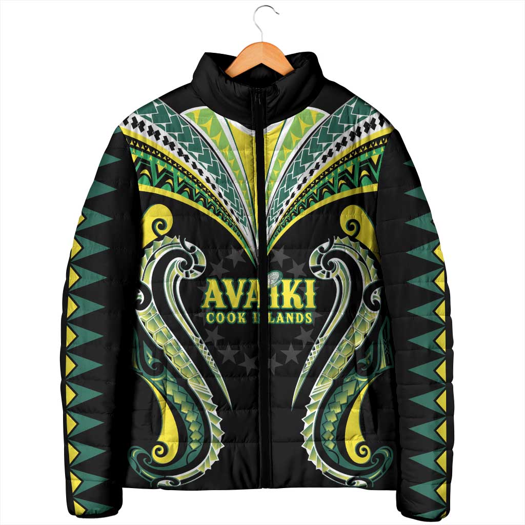 Custom Rugby Cook Islands Avaiki Padded Jacket Black Kuki Airani Tribal Maori Inspired - Polynesian Pride