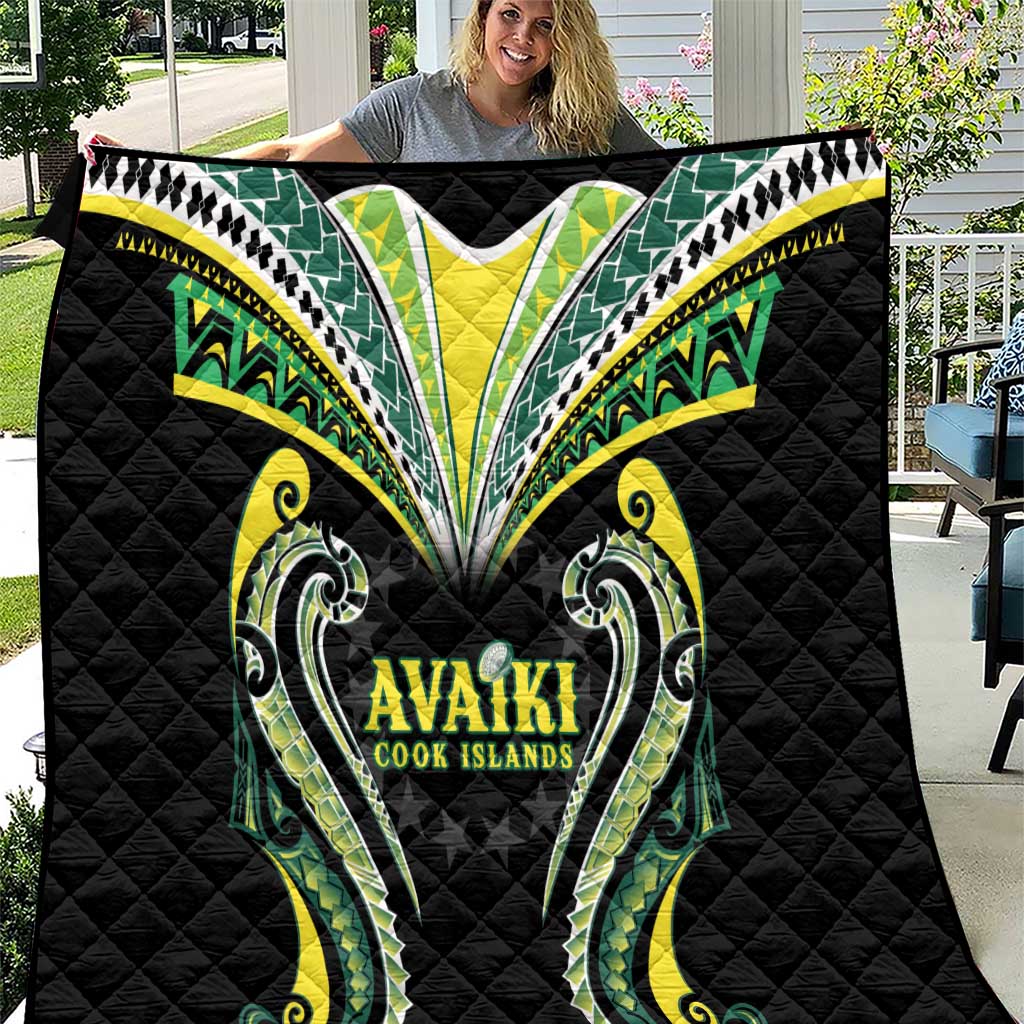Rugby Cook Islands Avaiki Quilt Black Kuki Airani Tribal Maori Inspired - Polynesian Pride