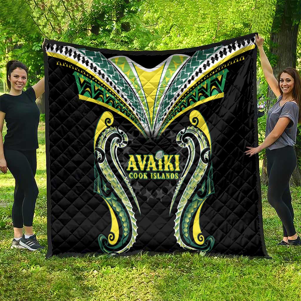 Rugby Cook Islands Avaiki Quilt Black Kuki Airani Tribal Maori Inspired - Polynesian Pride
