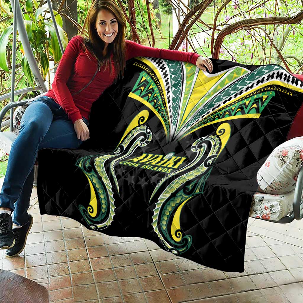 Rugby Cook Islands Avaiki Quilt Black Kuki Airani Tribal Maori Inspired - Polynesian Pride