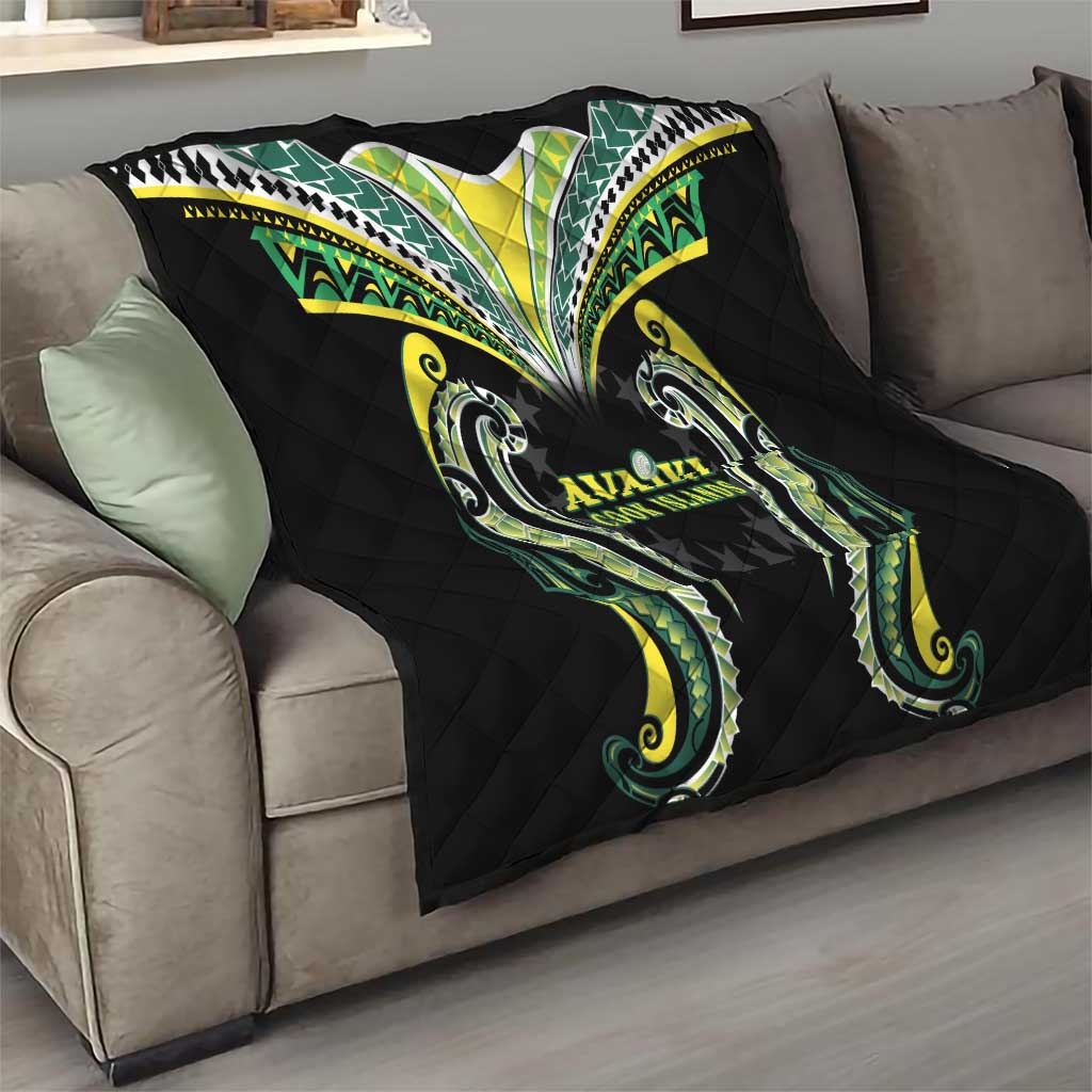 Rugby Cook Islands Avaiki Quilt Black Kuki Airani Tribal Maori Inspired - Polynesian Pride