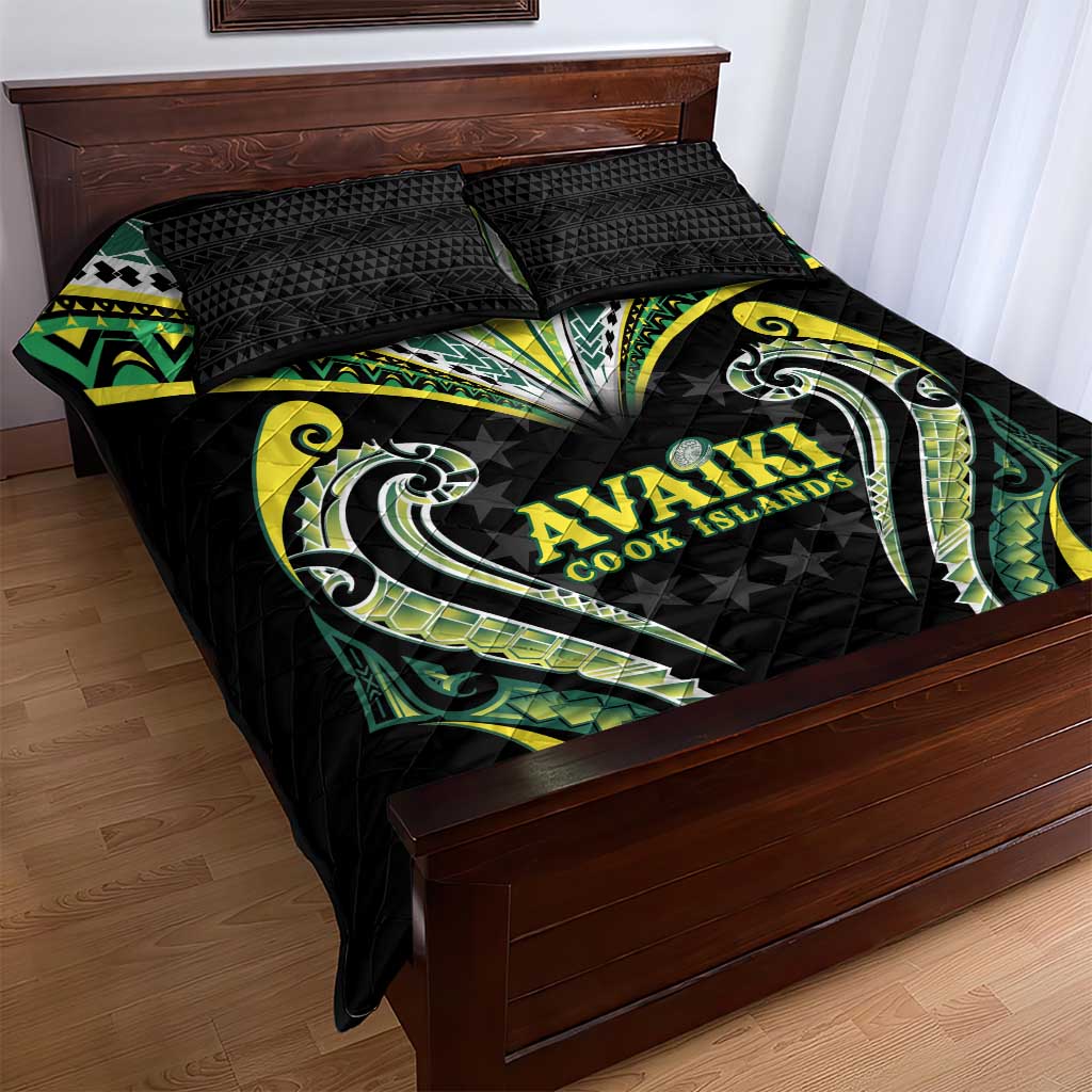 Rugby Cook Islands Avaiki Quilt Bed Set Black Kuki Airani Tribal Maori Inspired - Polynesian Pride