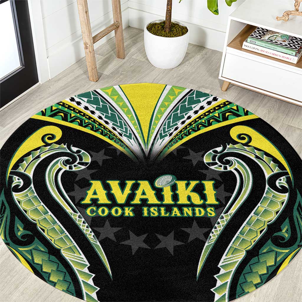 Rugby Cook Islands Avaiki Round Carpet Black Kuki Airani Tribal Maori Inspired - Polynesian Pride