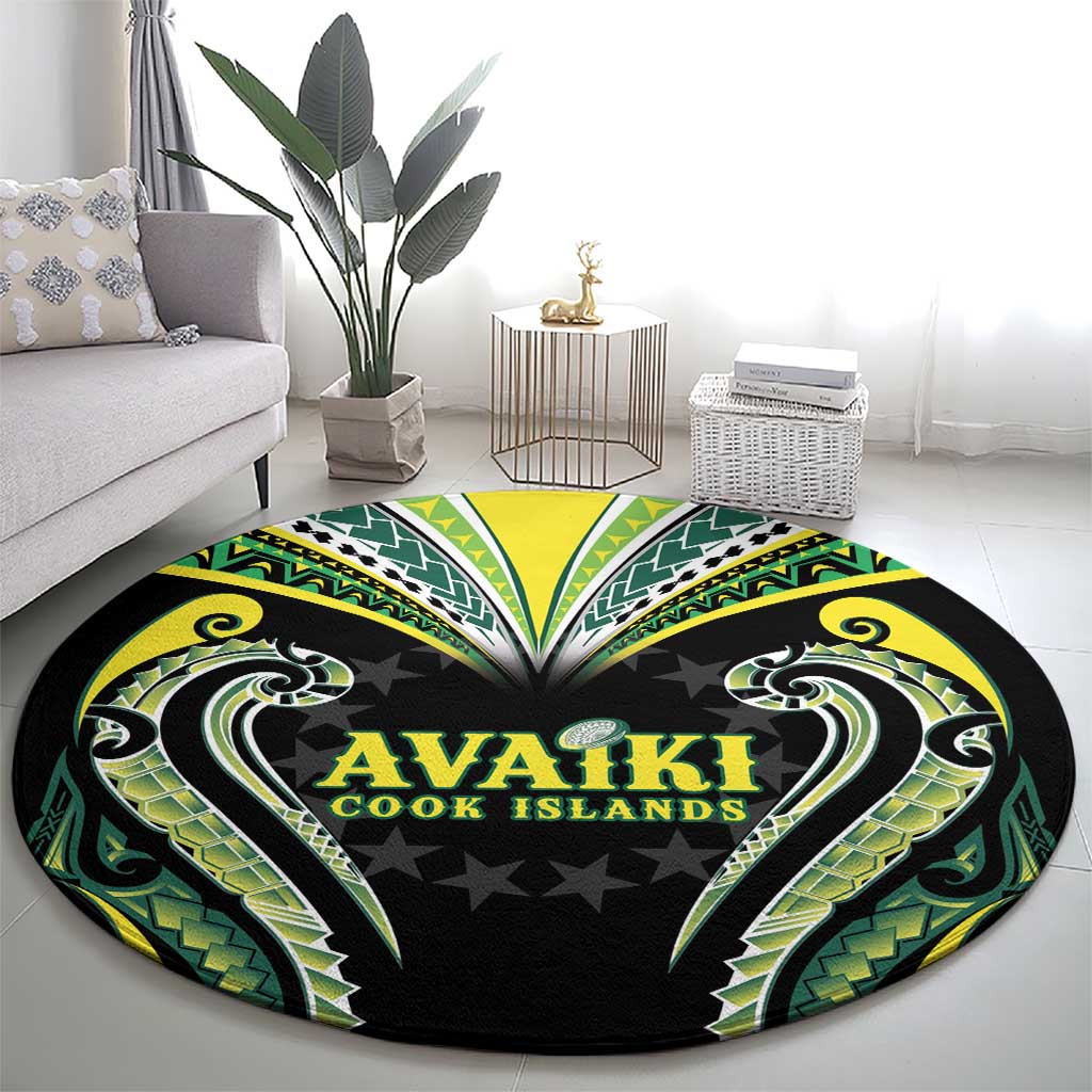 Rugby Cook Islands Avaiki Round Carpet Black Kuki Airani Tribal Maori Inspired - Polynesian Pride