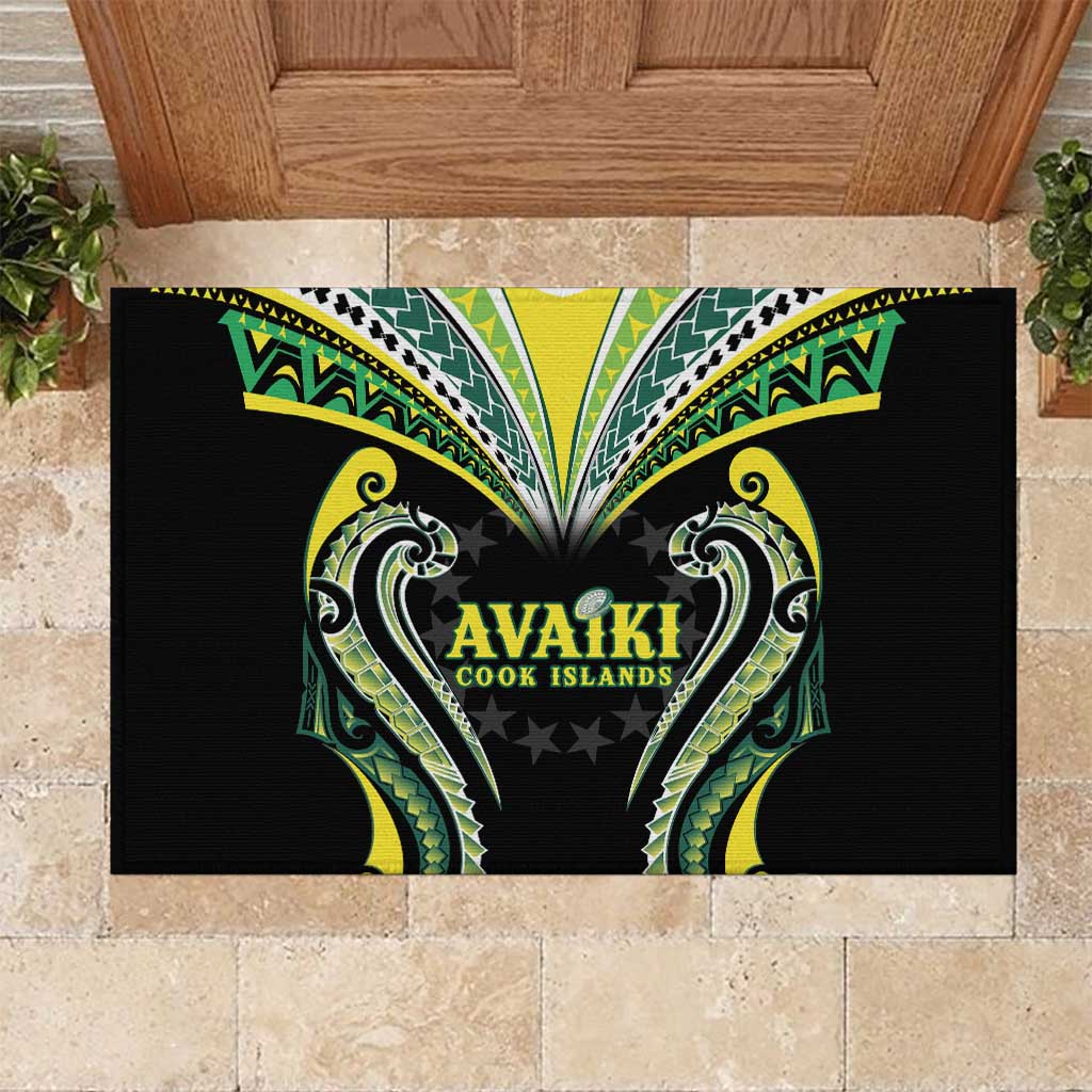 Rugby Cook Islands Avaiki Rubber Doormat Black Kuki Airani Tribal Maori Inspired - Polynesian Pride