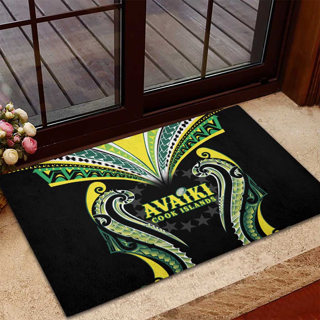 Rugby Cook Islands Avaiki Rubber Doormat Black Kuki Airani Tribal Maori Inspired - Polynesian Pride