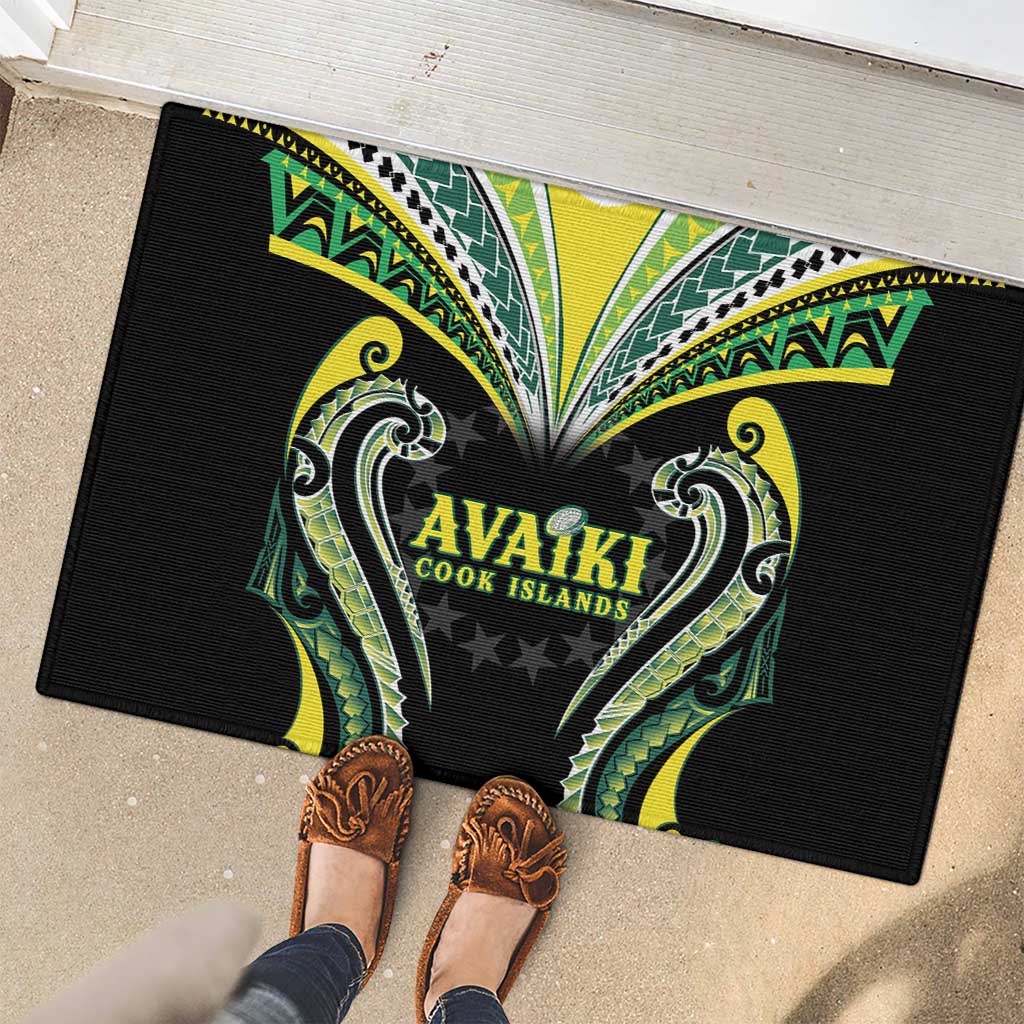 Rugby Cook Islands Avaiki Rubber Doormat Black Kuki Airani Tribal Maori Inspired - Polynesian Pride