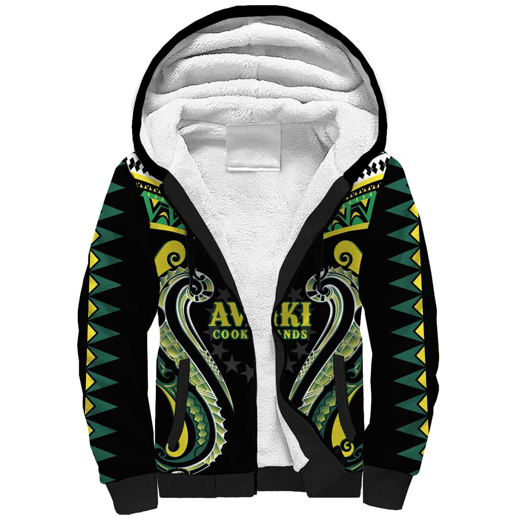 Custom Rugby Cook Islands Avaiki Sherpa Hoodie Black Kuki Airani Tribal Maori Inspired - Polynesian Pride