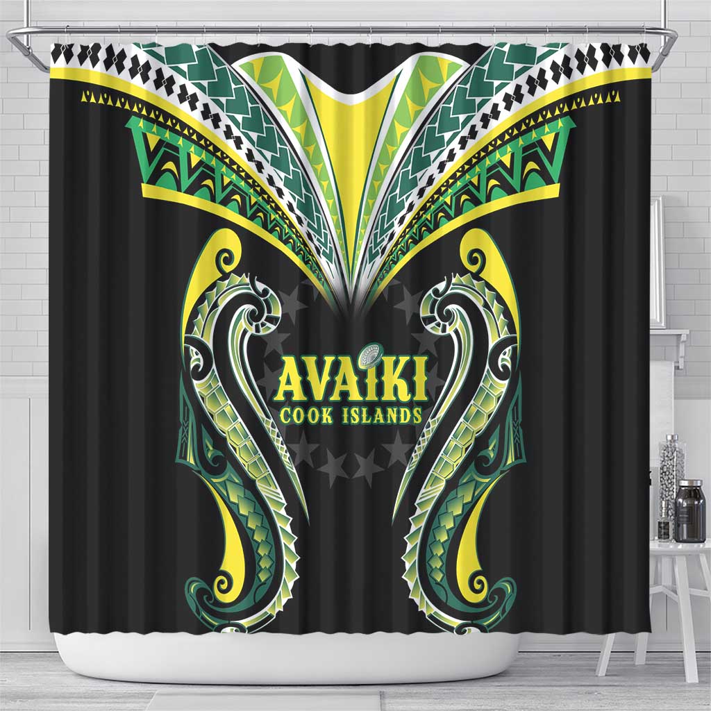 Rugby Cook Islands Avaiki Shower Curtain Black Kuki Airani Tribal Maori Inspired - Polynesian Pride
