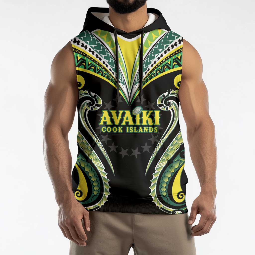 Custom Rugby Cook Islands Avaiki Sleeveless Hoodie Black Kuki Airani Tribal Maori Inspired - Polynesian Pride
