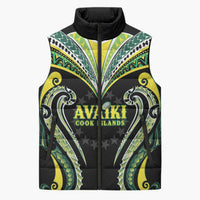 Custom Rugby Cook Islands Avaiki Sleeveless Puffer Jacket Black Kuki Airani Tribal Maori Inspired - Polynesian Pride