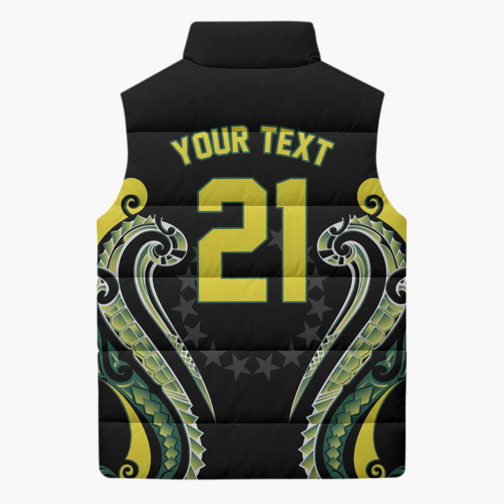 Custom Rugby Cook Islands Avaiki Sleeveless Puffer Jacket Black Kuki Airani Tribal Maori Inspired - Polynesian Pride