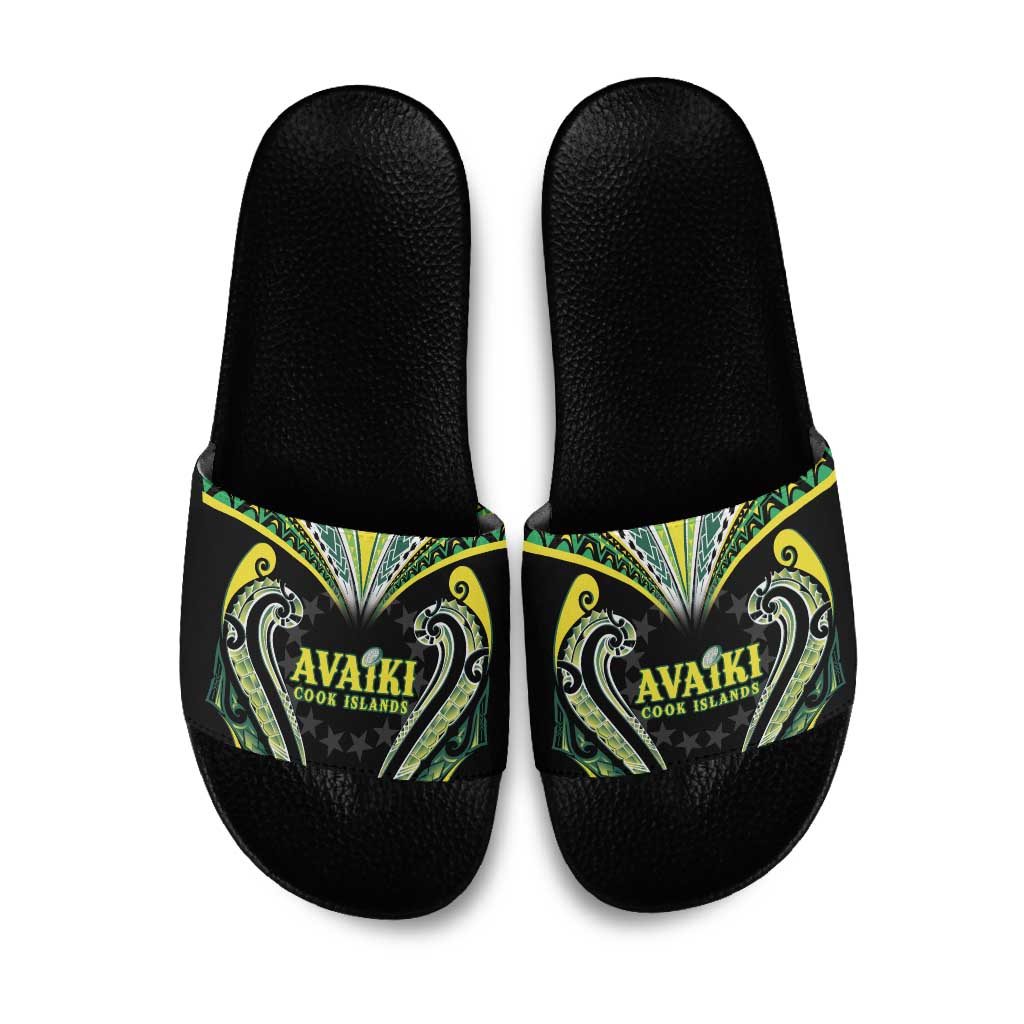 Rugby Cook Islands Avaiki Slide Sandals Black Kuki Airani Tribal Maori Inspired - Polynesian Pride