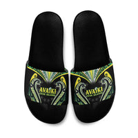 Rugby Cook Islands Avaiki Slide Sandals Black Kuki Airani Tribal Maori Inspired - Polynesian Pride