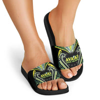 Rugby Cook Islands Avaiki Slide Sandals Black Kuki Airani Tribal Maori Inspired - Polynesian Pride