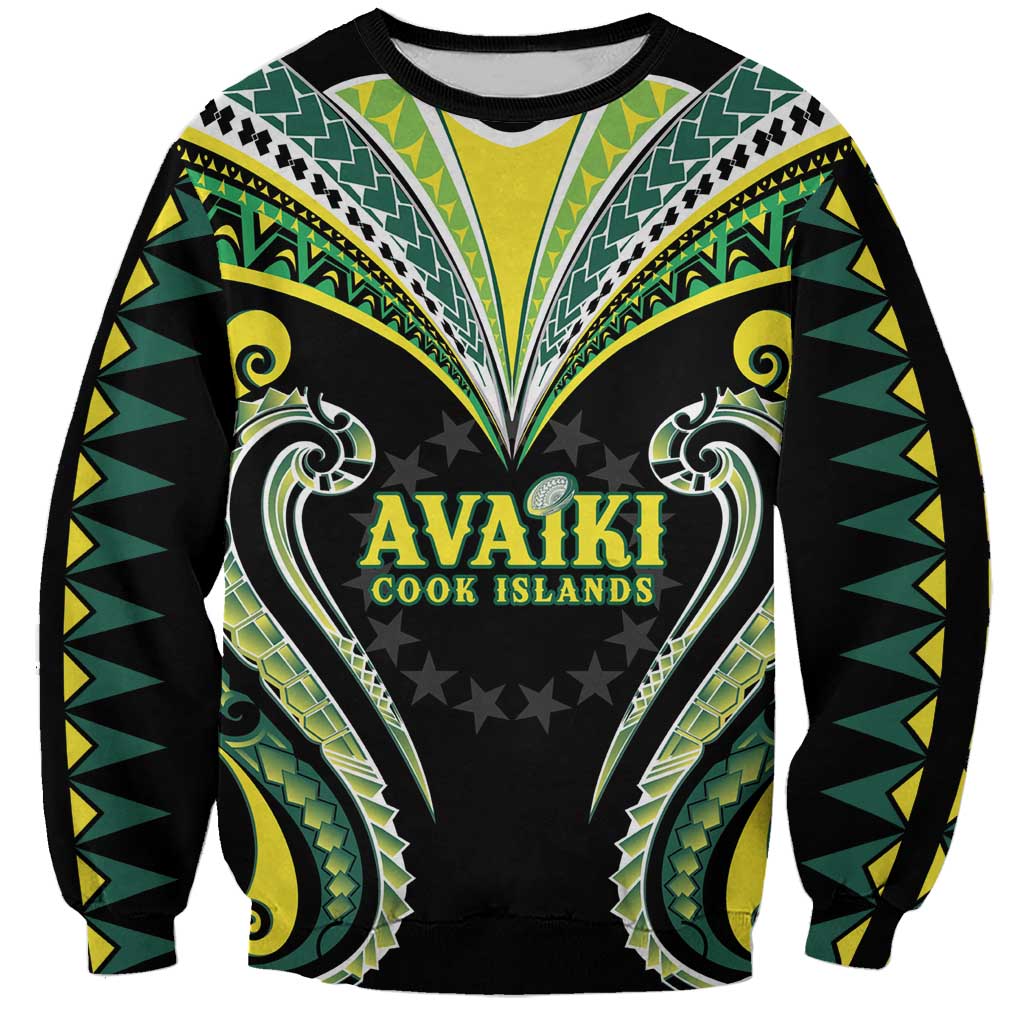 Custom Rugby Cook Islands Avaiki Sweatshirt Black Kuki Airani Tribal Maori Inspired - Polynesian Pride