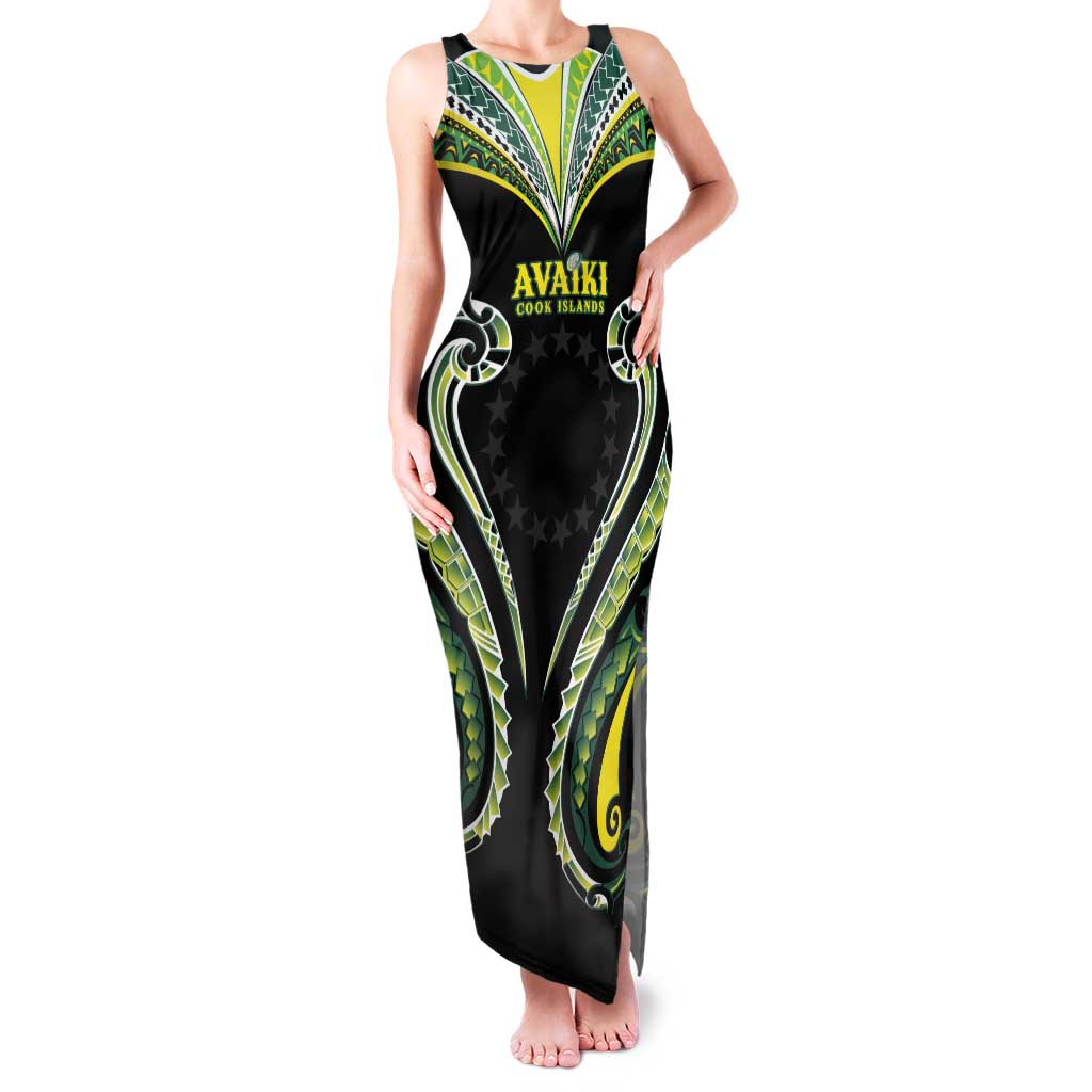 Custom Rugby Cook Islands Avaiki Tank Maxi Dress Black Kuki Airani Tribal Maori Inspired - Polynesian Pride