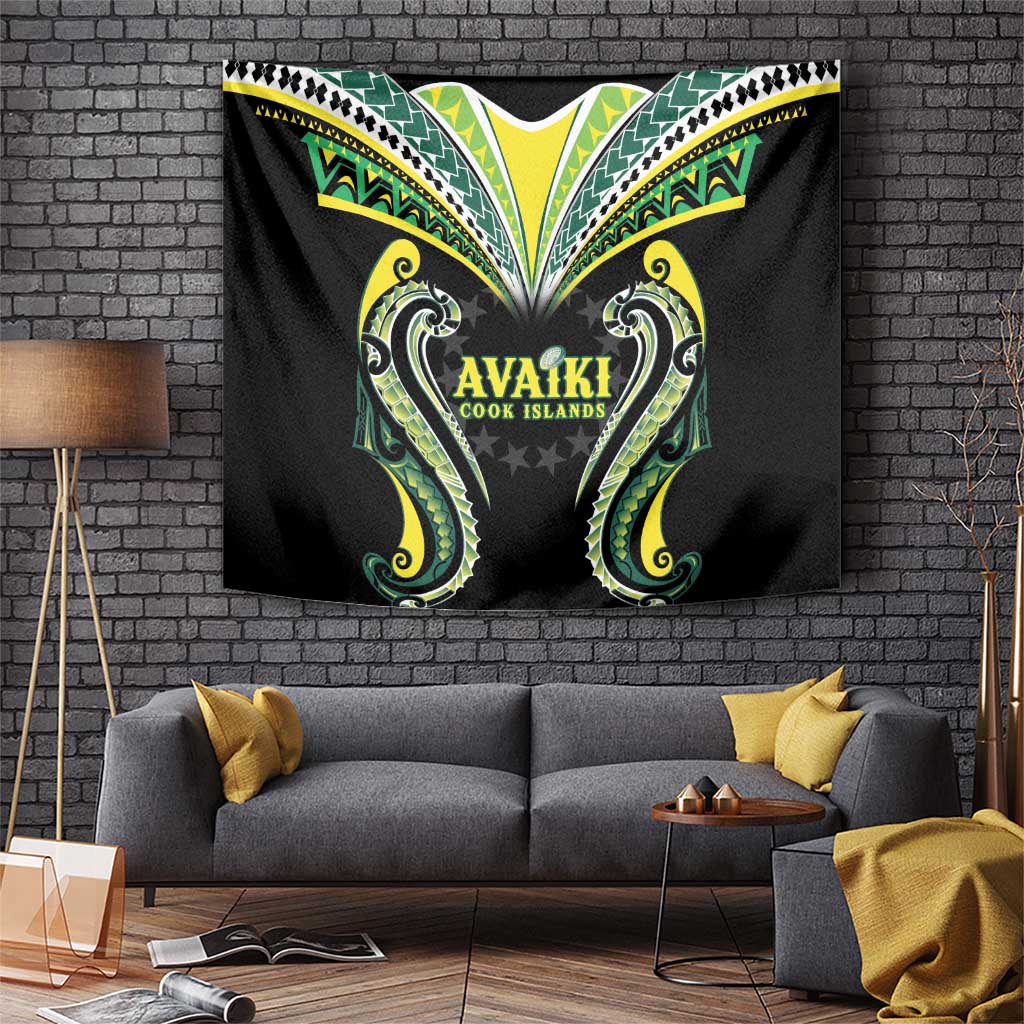 Rugby Cook Islands Avaiki Tapestry Black Kuki Airani Tribal Maori Inspired - Polynesian Pride