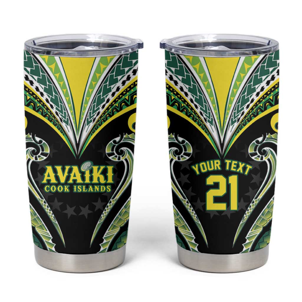 Custom Rugby Cook Islands Avaiki Tumbler Cup Black Kuki Airani Tribal Maori Inspired - Polynesian Pride
