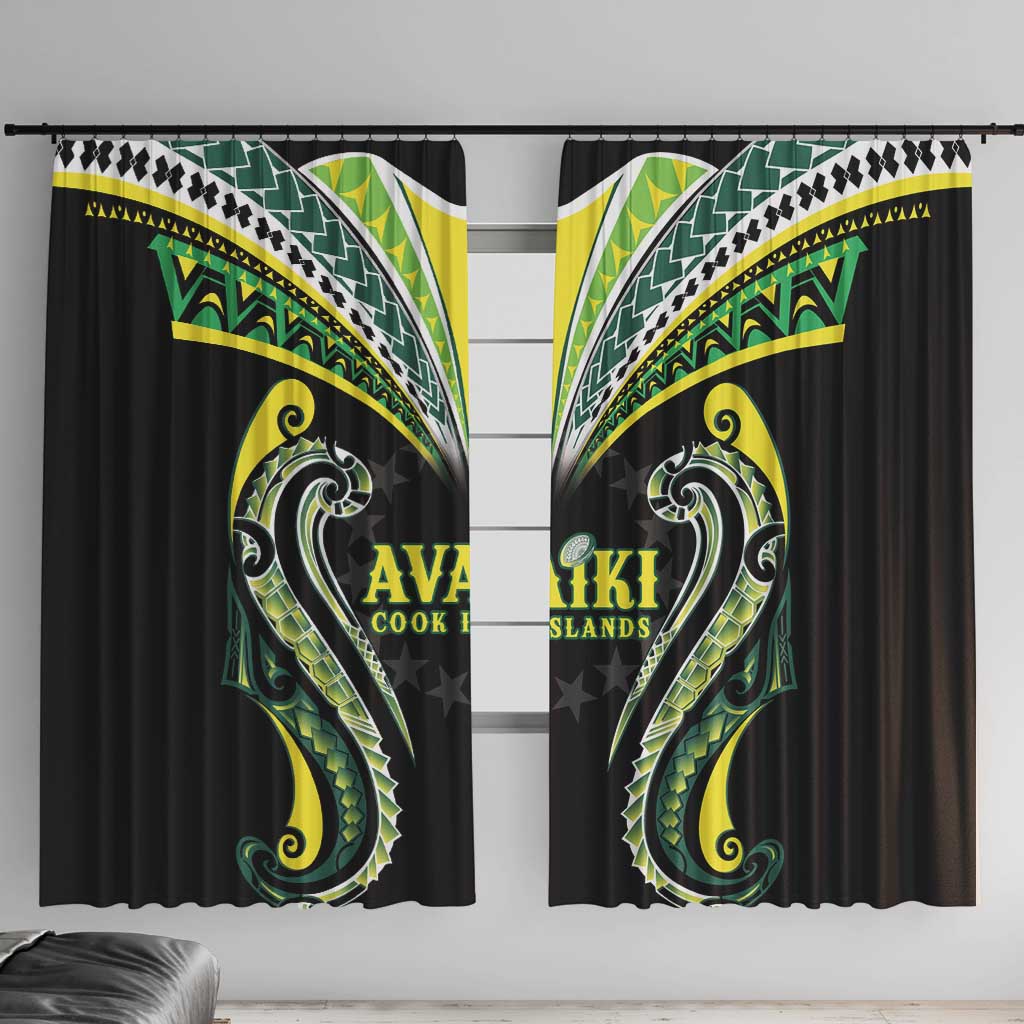 Rugby Cook Islands Avaiki Window Curtain Black Kuki Airani Tribal Maori Inspired - Polynesian Pride