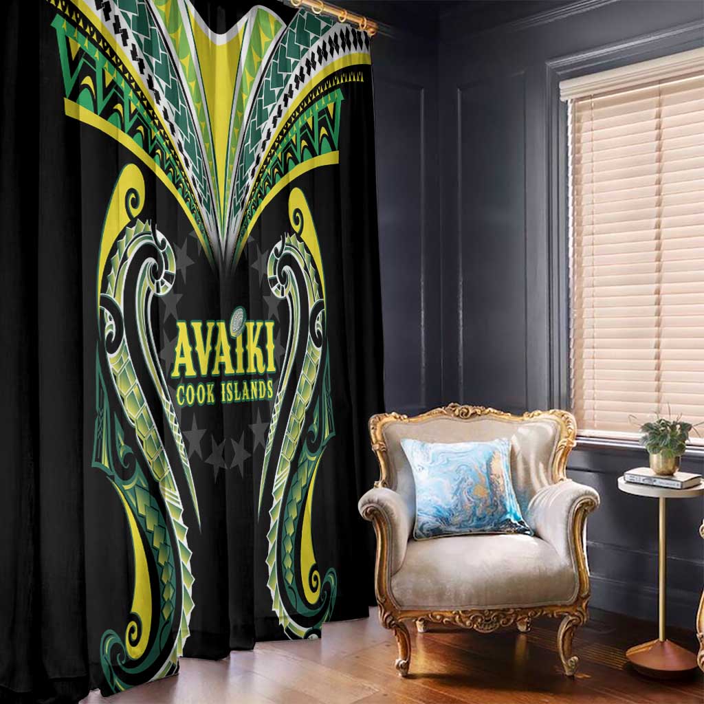 Rugby Cook Islands Avaiki Window Curtain Black Kuki Airani Tribal Maori Inspired - Polynesian Pride